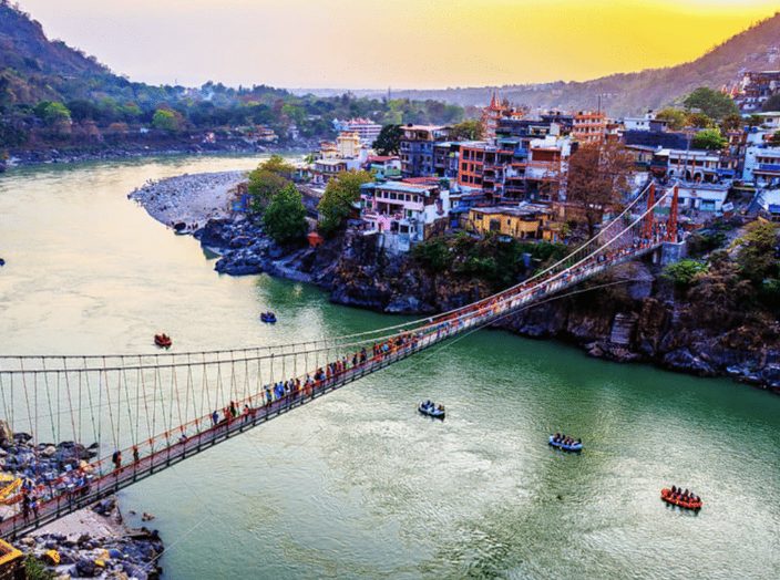 The River Ganges and Lakshman Jhula at Rishikesh